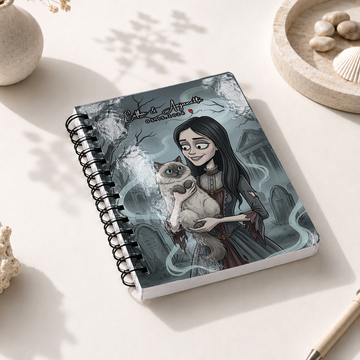 Personalized Beloved Pet and Pet Parents Gothic Spiral Bound Journal with Custom Text, Notebook Gift