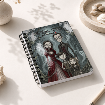 Personalized Gothic Couple and Family Spiral Bound Journal with Custom Text, Custom Portrait Notebook Gift