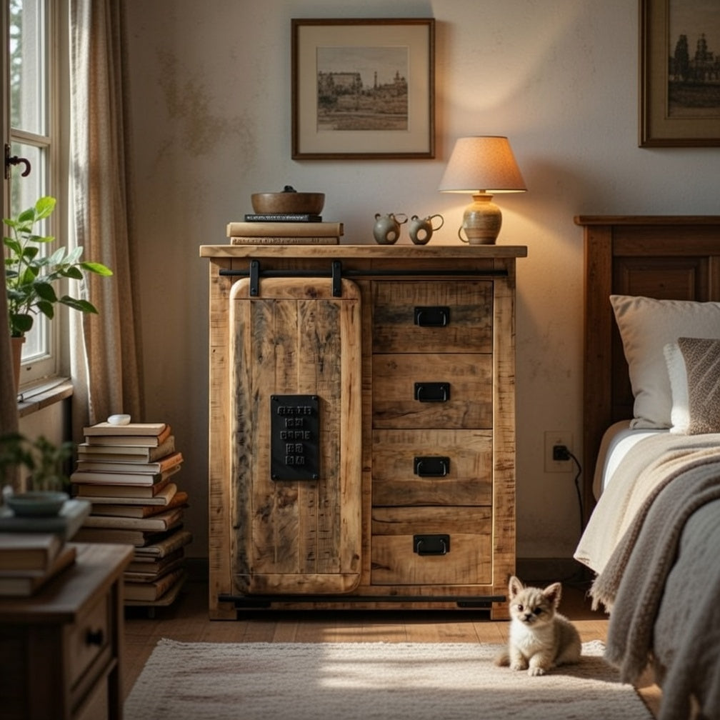 Sideboard Cabinet Solid Wood and Iron 90 × 100 × 45 cm Natural Finish Jupiter Design