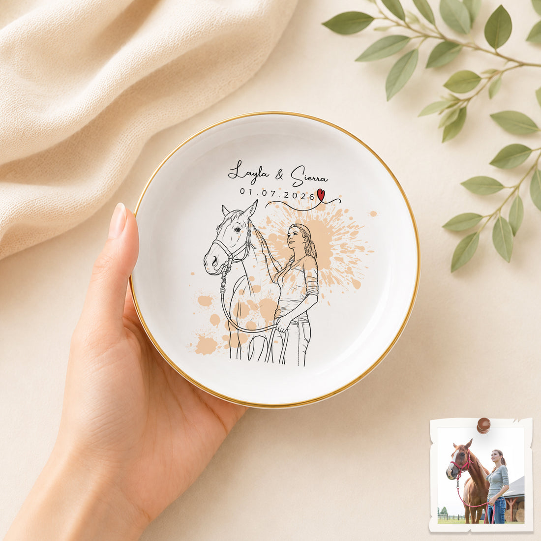 Personalized Pet and Owner Detailed Line Art Trinket Dish with Custom Text, Custom Pet Memory Jewelry Holder Gift