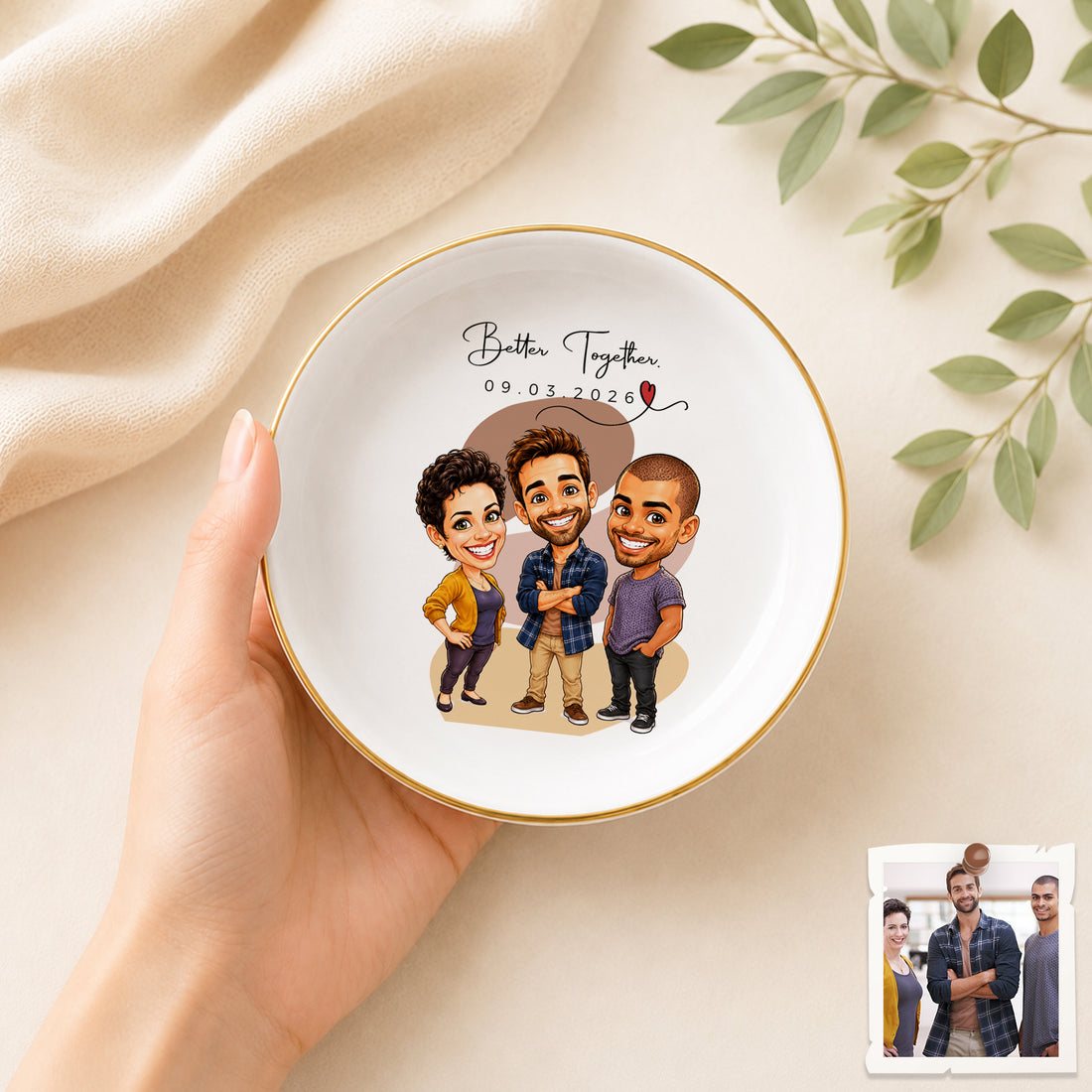 Personalized Friends Caricature Trinket Dish with Custom Text, Funny Best Friend Jewelry Holder Keepsake Gift
