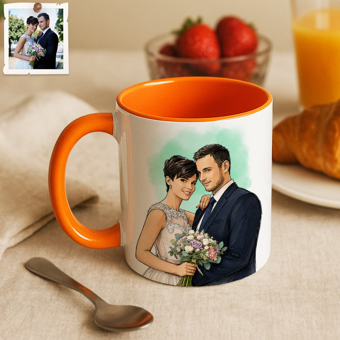Personalized Wedding Sketch Doodle Accent Mug with Custom Text Coffee Cup, 11 oz, 15 oz