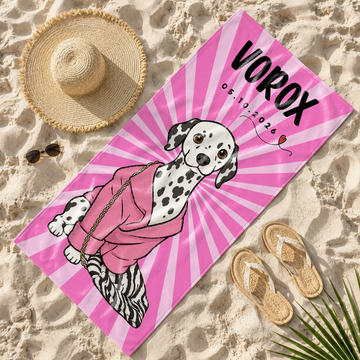Personalized Pet Photo Funny Doodle Beach Towel with Custom Text, Fun Summer Gift for Dog or Cat Lovers