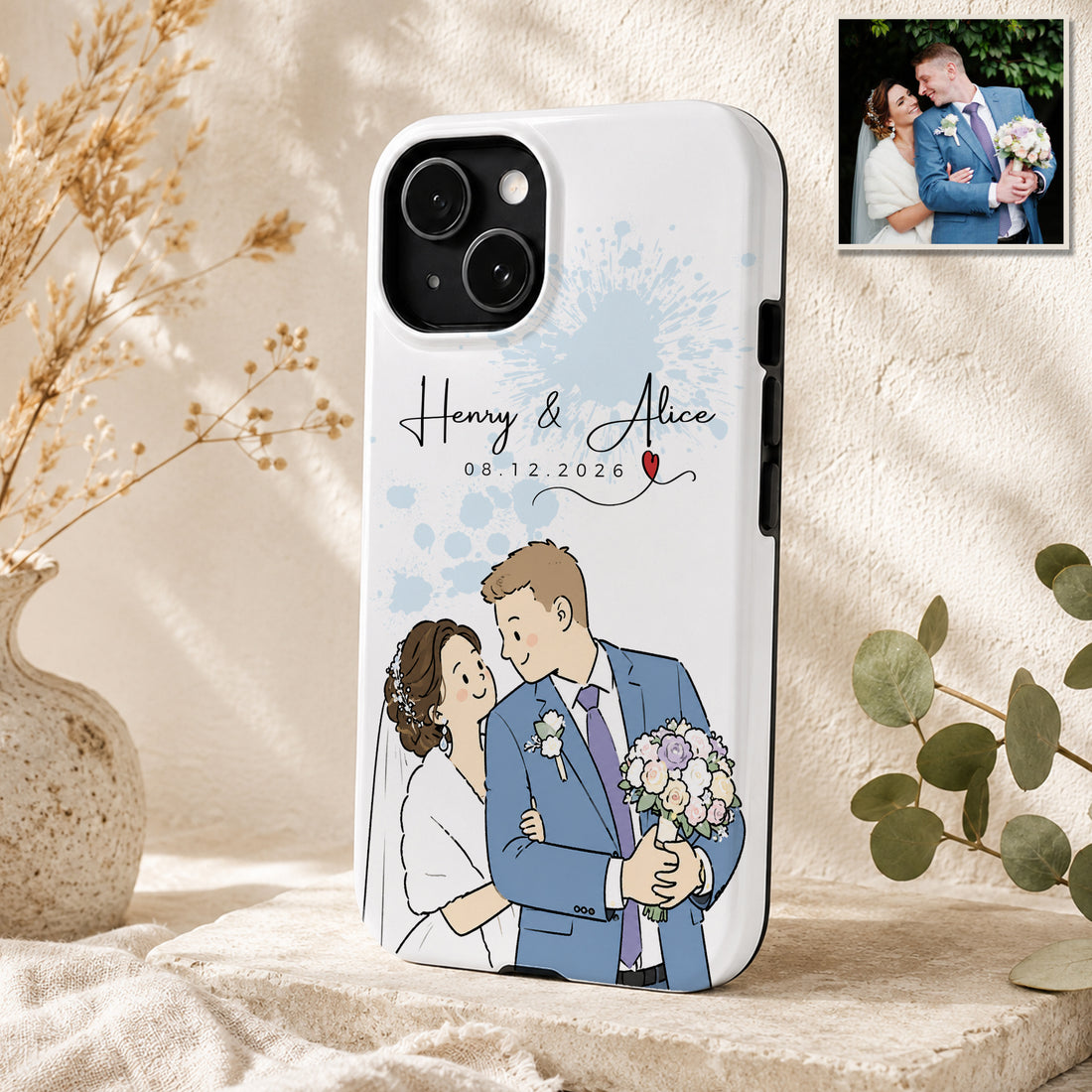 Tough Phone Case for iPhone & Samsung, Personalized Wedding Funny Doodle Case with Custom Text