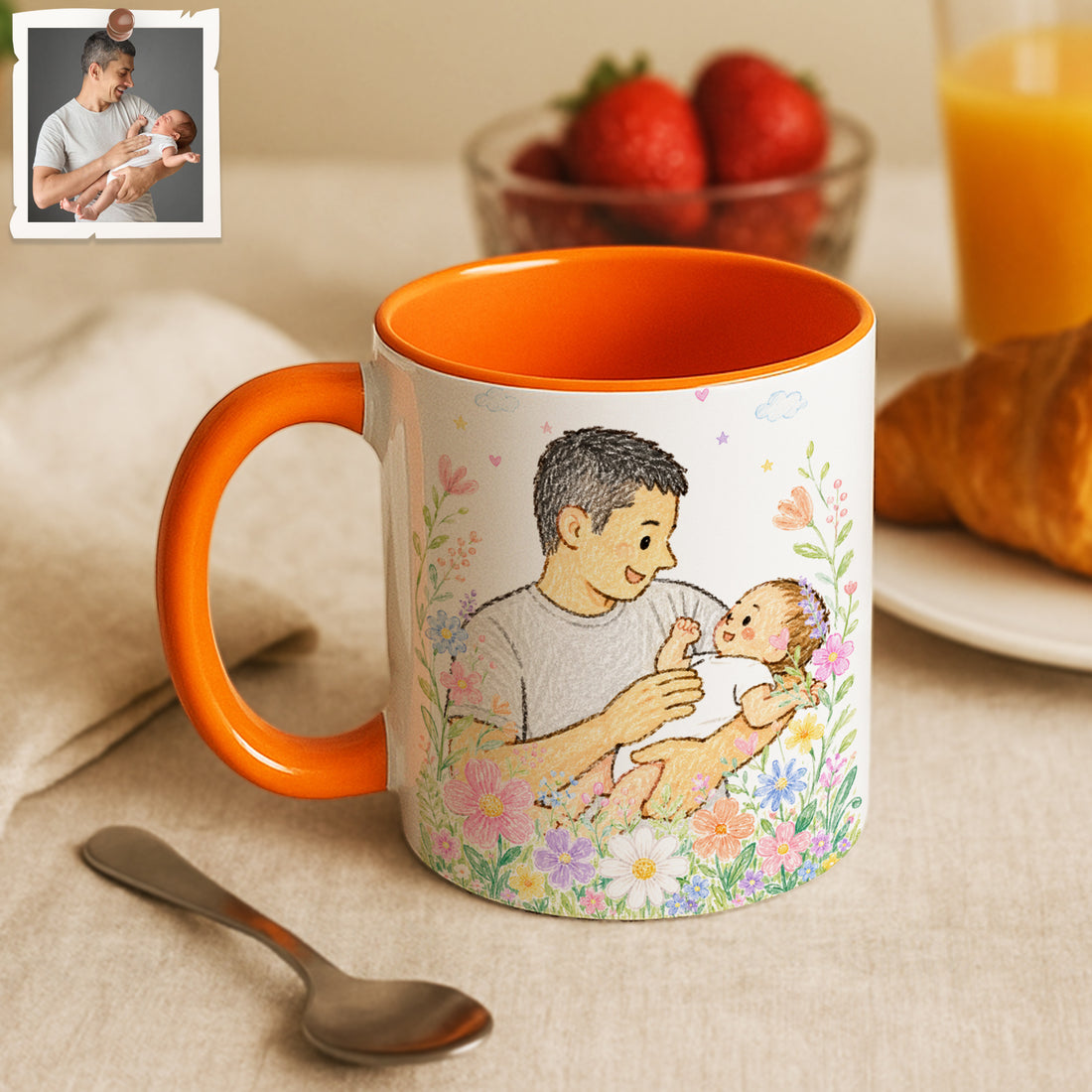 Personalized Baby With Dad Crayon Doodle Accent Mug with Custom Text Coffee Cup, 11 oz, 15 oz