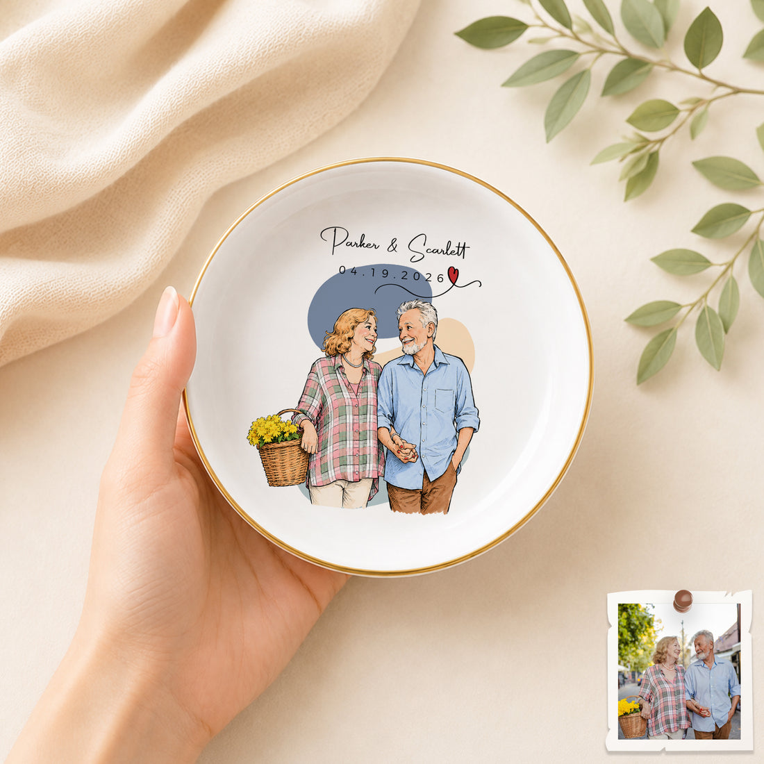 Personalized Couple Sketch Doodle Trinket Dish with Custom Text, Romantic Jewelry Holder Keepsake Gift