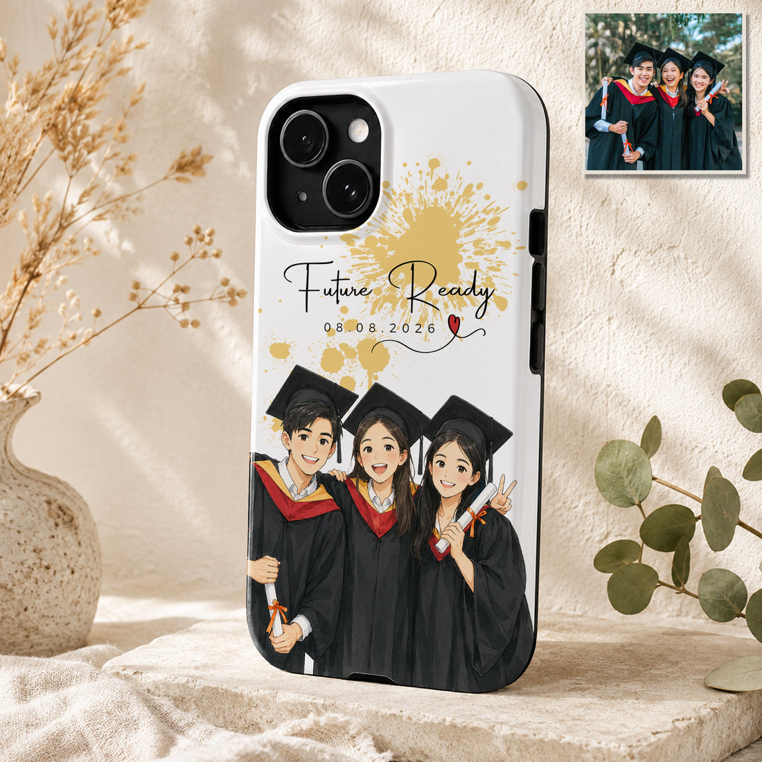 Tough Phone Case for iPhone & Samsung, Personalized Graduation Anime Illustration Case with Custom Text