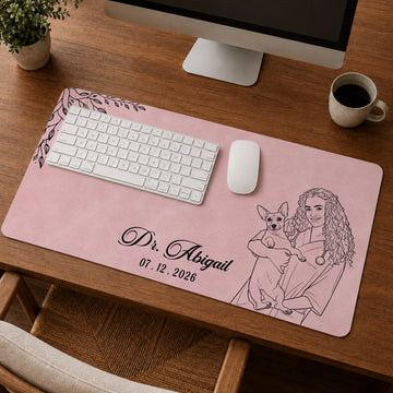 Personalized Nurse Vet Photo Detailed Line Art Desk Mat with Custom Text, Custom Healthcare Desk Pad Gift