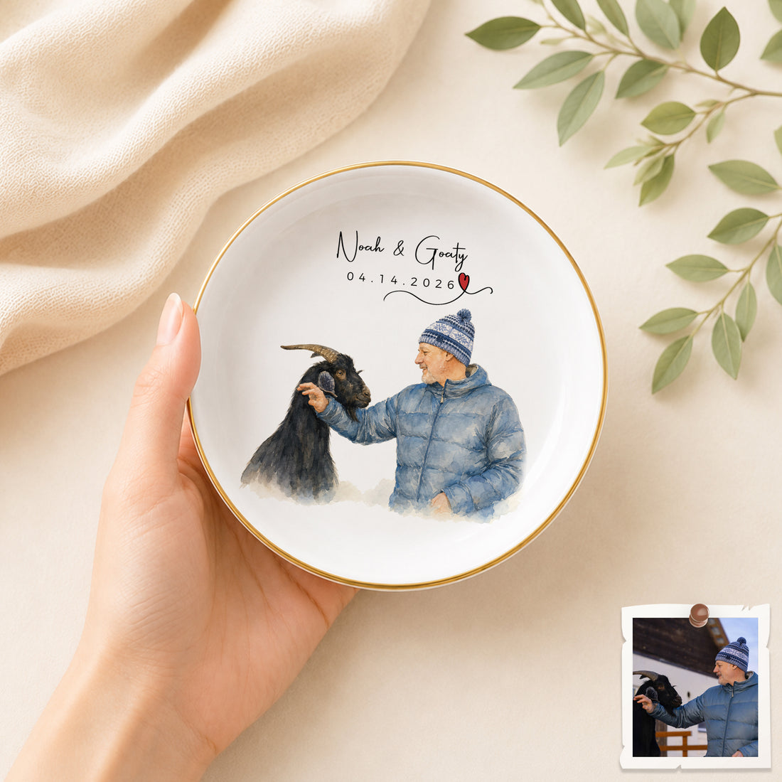 Custom Pet and Owner Watercolor Trinket Dish with Personalized Text, Artistic Pet Memory Jewelry Holder Gift