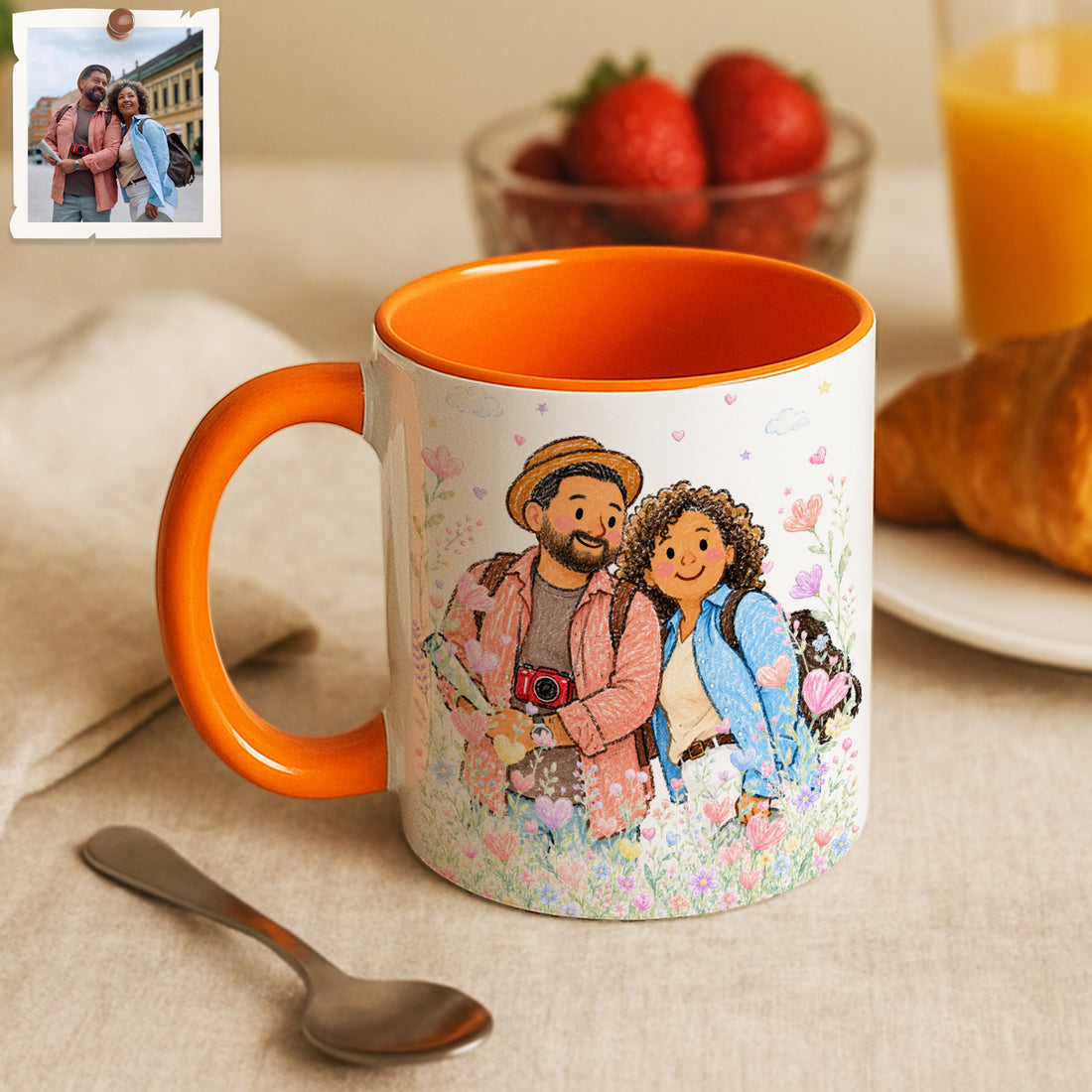 Personalized Couple Anniversary Crayon Doodle Accent Mug with Custom Text Coffee Cup, 11 oz, 15 oz