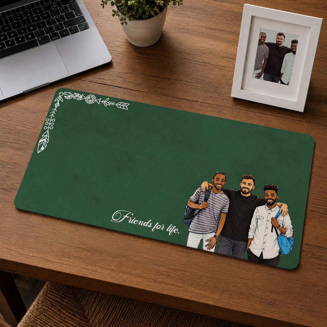 Personalized Friend Photo Sketch Doodle Desk Mat with Custom Text, Custom Best Friend Desk Pad Gift