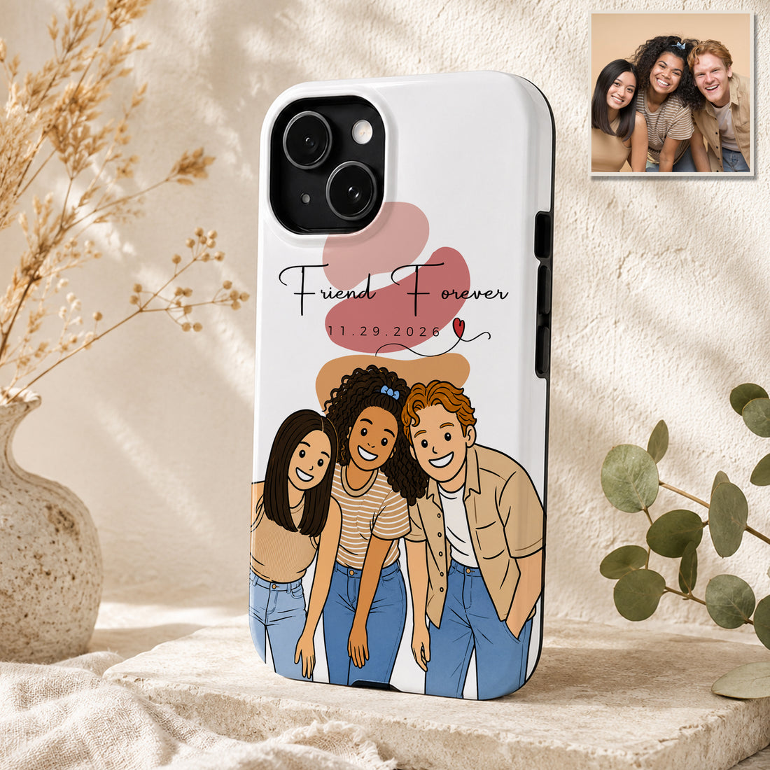 Tough Phone Case for iPhone & Samsung, Personalized Friend Funny Doodle Case with Custom Text