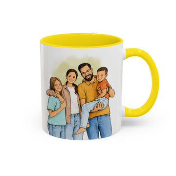 Personalized Family Sketch Doodle Accent Mug with Custom Text Coffee Cup, 11 oz, 15 oz