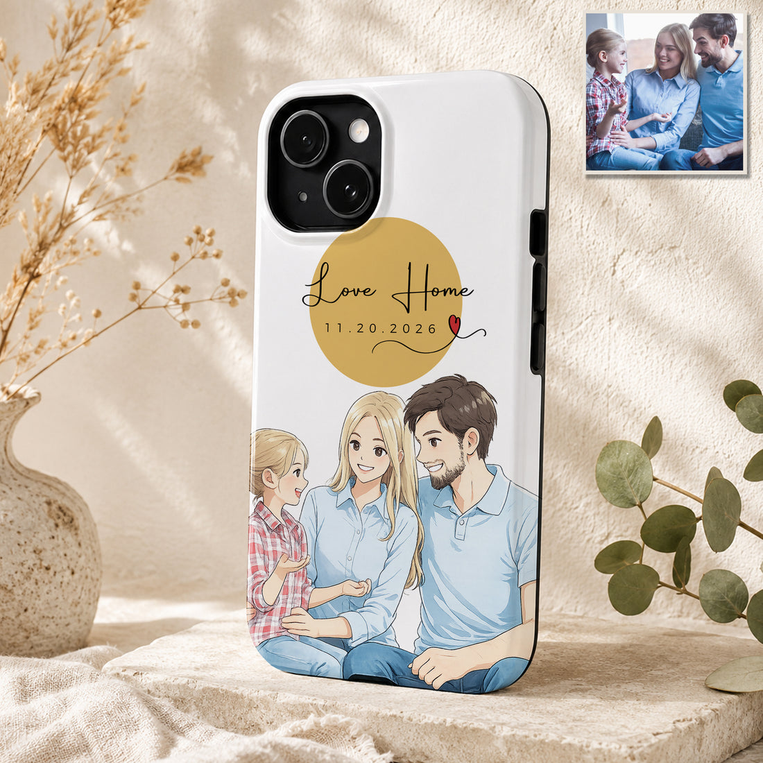 Tough Phone Case for iPhone & Samsung, Personalized Big Family Mother Anime Illustration Case with Custom Text