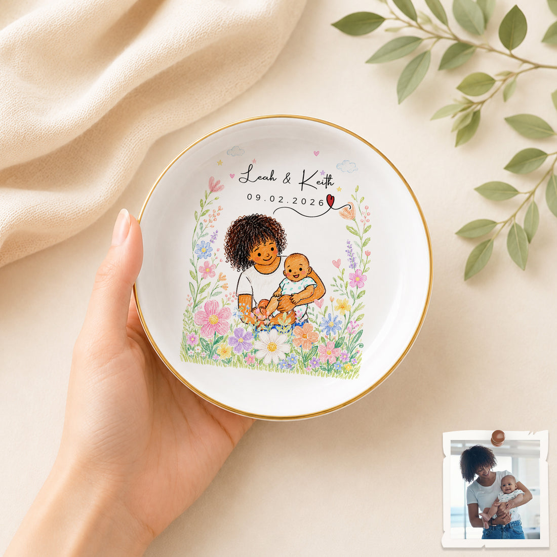 Personalized Baby and Mom Crayon Doodle Trinket Dish with Custom Text, First Time Mom Keepsake Gift