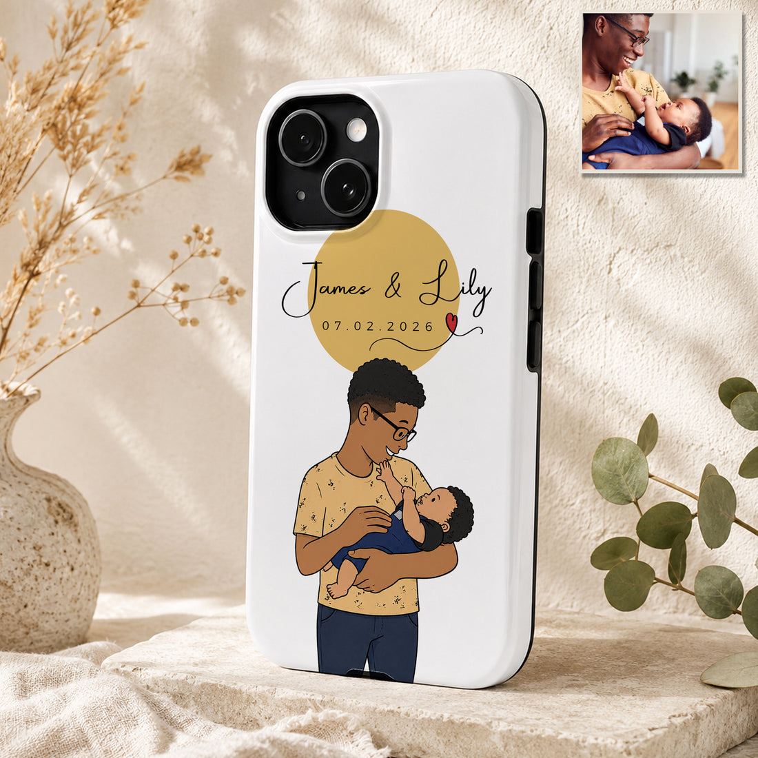 Tough Phone Case for iPhone & Samsung, Personalized Baby With Dad Funny Doodle Case with Custom Text