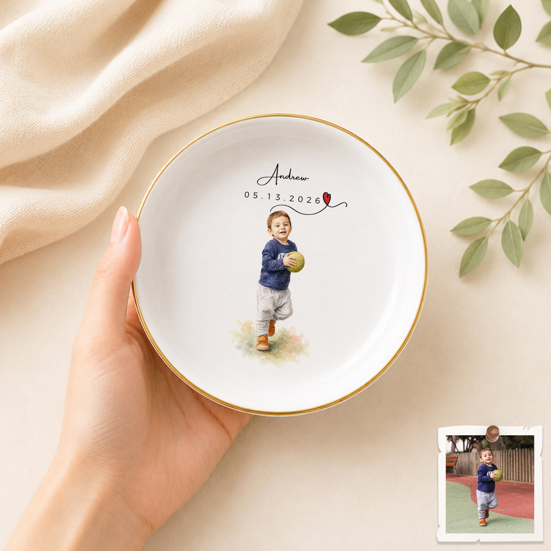 Personalized Baby Watercolor Trinket Dish with Custom Text, Sweet Baby Keepsake Jewelry Holder Gift