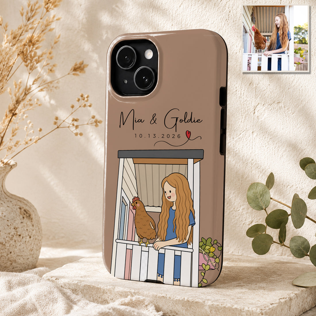 Tough Phone Case for iPhone & Samsung, Custom Pet and Owner Funny Doodle Phone Case with Personalized Text
