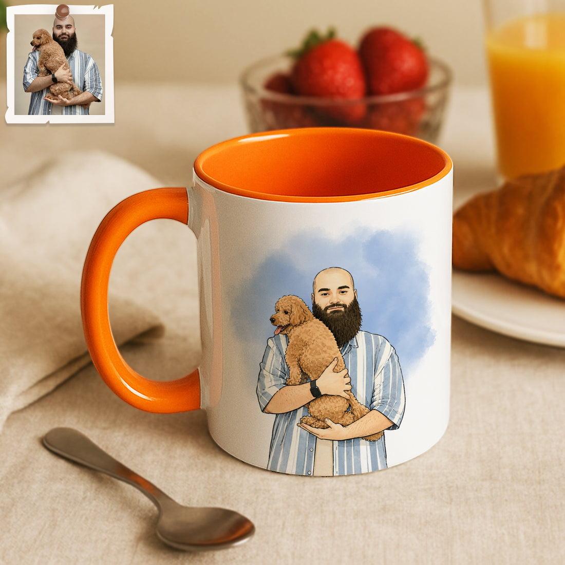 Custom Dog & Owner Watercolor Doodle Accent Mug with Personalized Text Coffee Cup, 11 oz, 15 oz