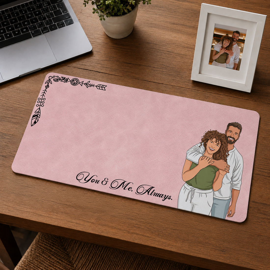 Personalized Couple Portrait Leather Desk Mat, Custom Illustration Style Desk Pad from Photo Keepsake Gift