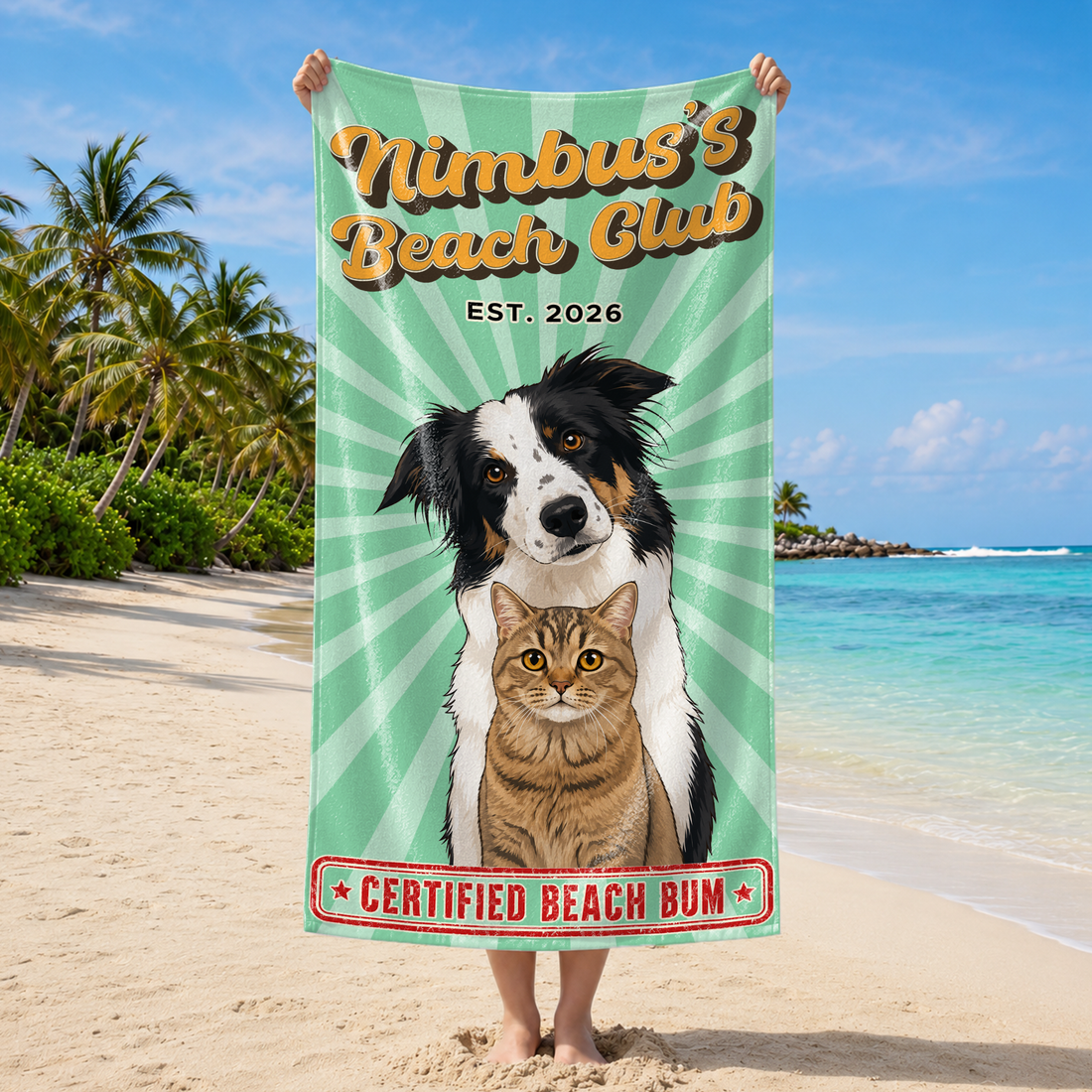Customized Photo to Pop Art Pet Beach Club Gift for Pet Parent Beach Towel