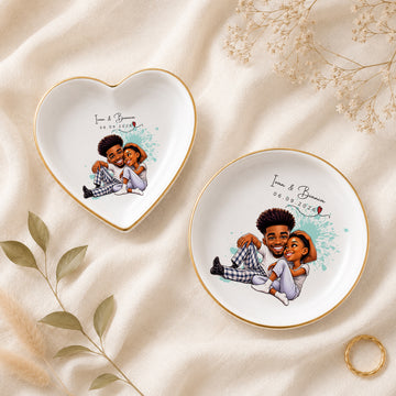 Personalized Couple Caricature Trinket Dish with Custom Text, Funny Romantic Jewelry Holder Keepsake Gift