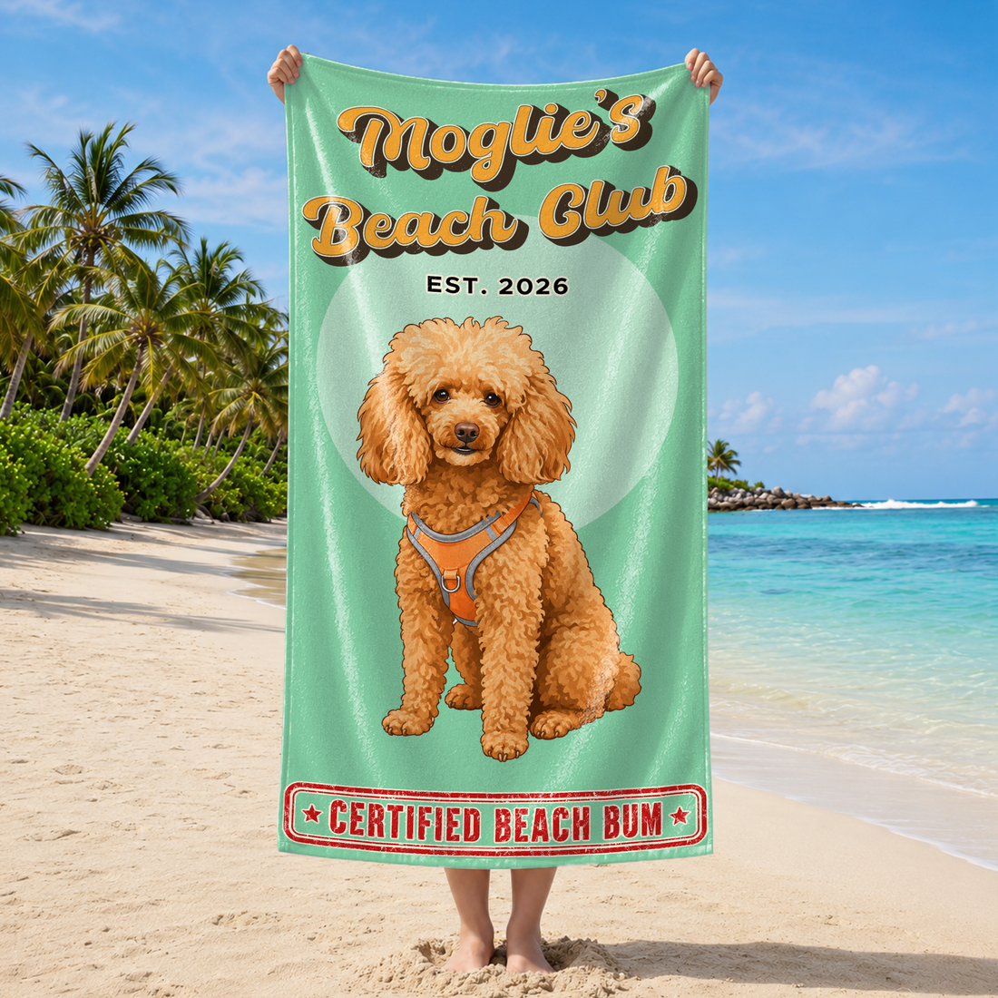 Personalized Pet Portrait Pop Art Beach Towel with Custom Text, Bold Dog or Cat Photo Gift