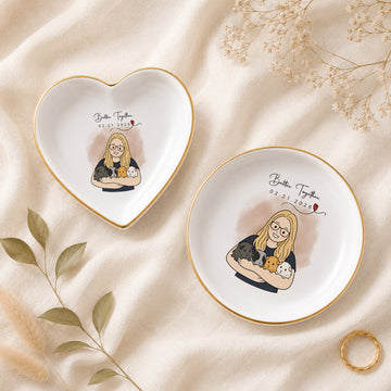 Personalized Pet Owner Photo Funny Doodle Trinket Dish with Custom Text, Cute Pet Lover Keepsake Gift
