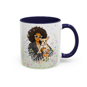 Personalized Pet & Owner Crayon Doodle Accent Mug with Custom Text Coffee Cup, 11 oz, 15 oz