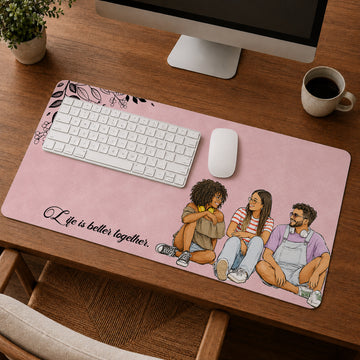 Personalized Friend Photo Watercolor Doodle Desk Mat with Custom Text, Custom Friendship Desk Pad Gift