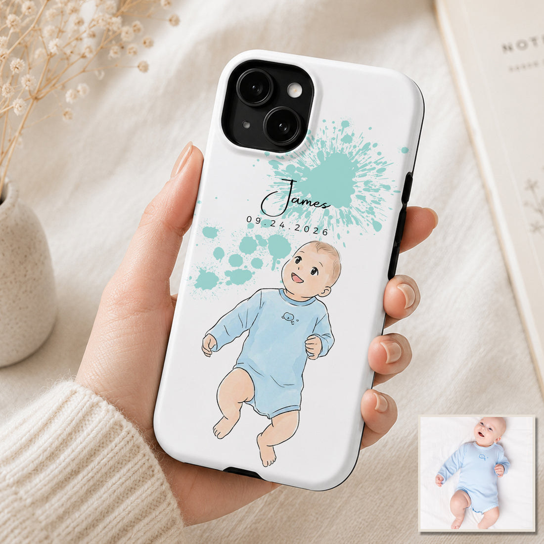 Tough Phone Case for iPhone & Samsung, Personalized Baby Anime Illustration Case with Custom Text