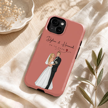 Tough Phone Case for iPhone & Samsung, Personalized Young Couple Photo Illustration Case with Custom Text