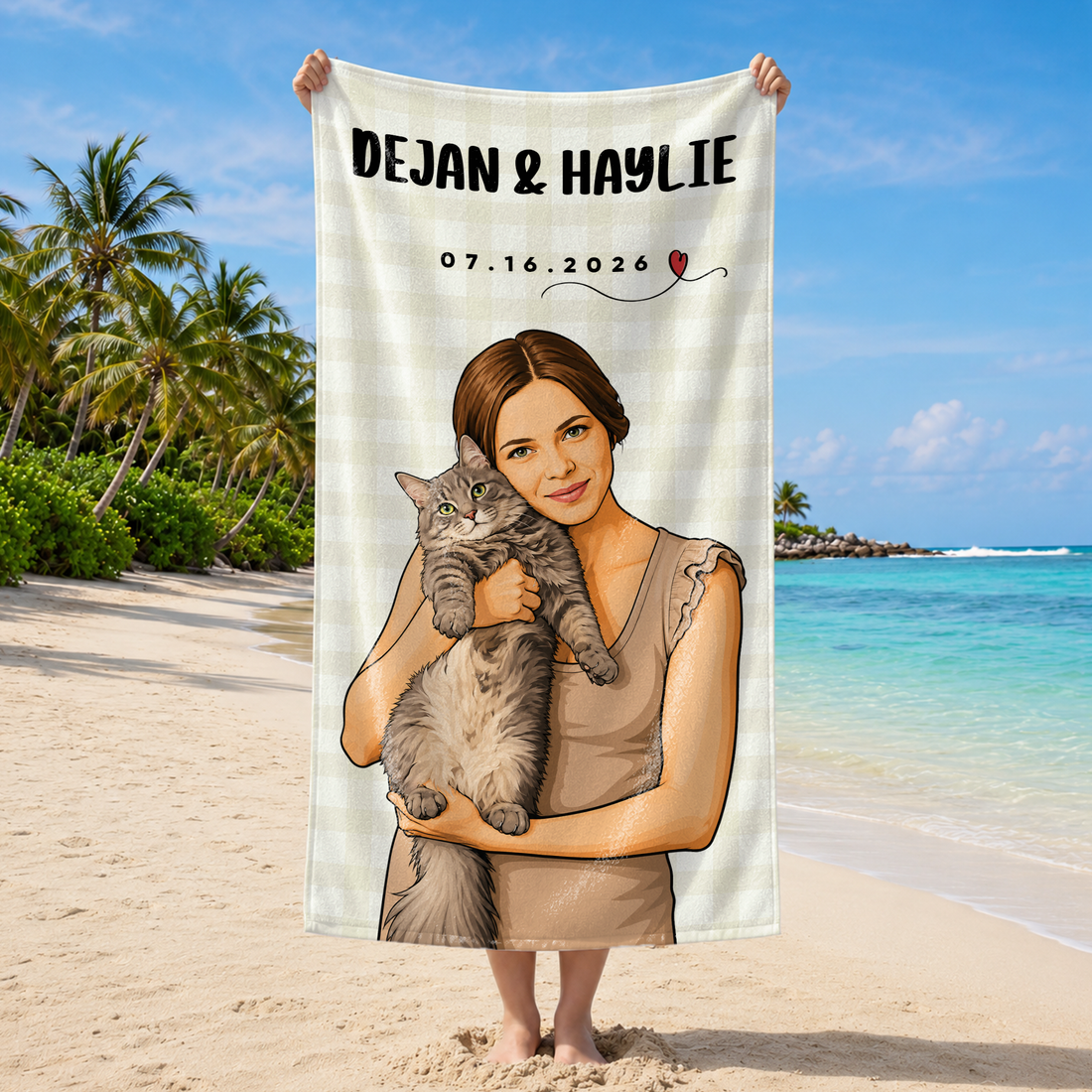 Custom Pet Portrait Pop Art Beach Towel with Personalized Text, Bright Dog or Cat Summer Keepsake Gift (Copy)