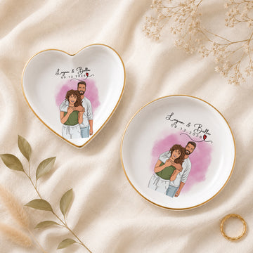 Personalized Couple Photo Illustration Trinket Dish with Custom Text, Custom Romantic Anniversary Keepsake Gift