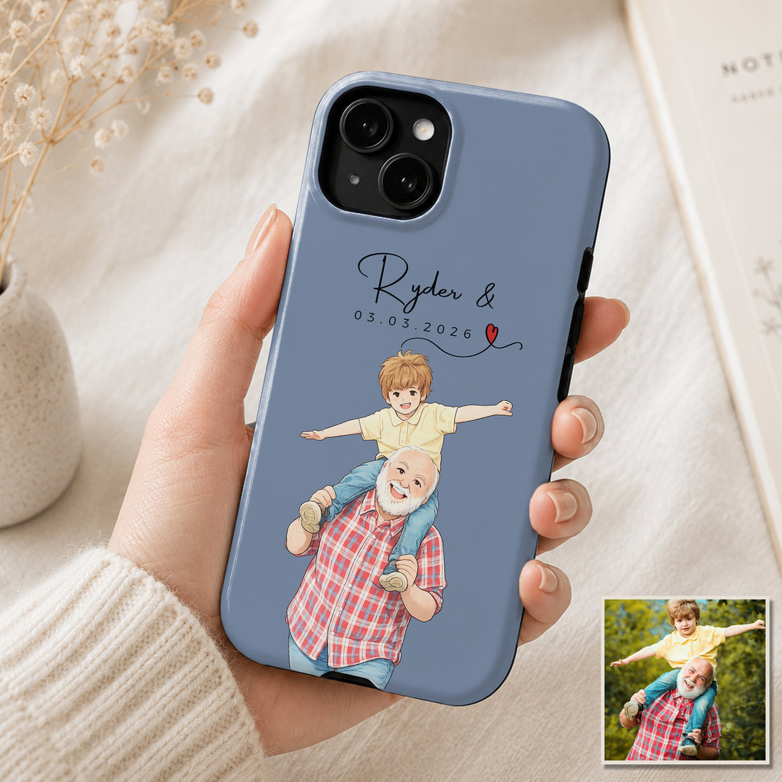 Tough Phone Case for iPhone & Samsung, Personalized Father Anime Illustration Case with Custom Text
