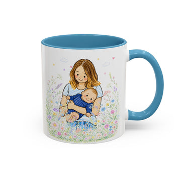 Personalized Baby With Mom Crayon Doodle Accent Mug with Custom Text Coffee Cup, 11 oz, 15 oz