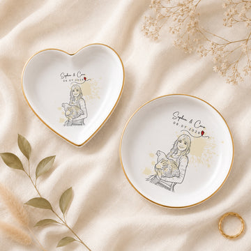 Personalized Pet and Owner Detailed Line Art Trinket Dish with Custom Text, Custom Pet Memory Jewelry Holder Gift
