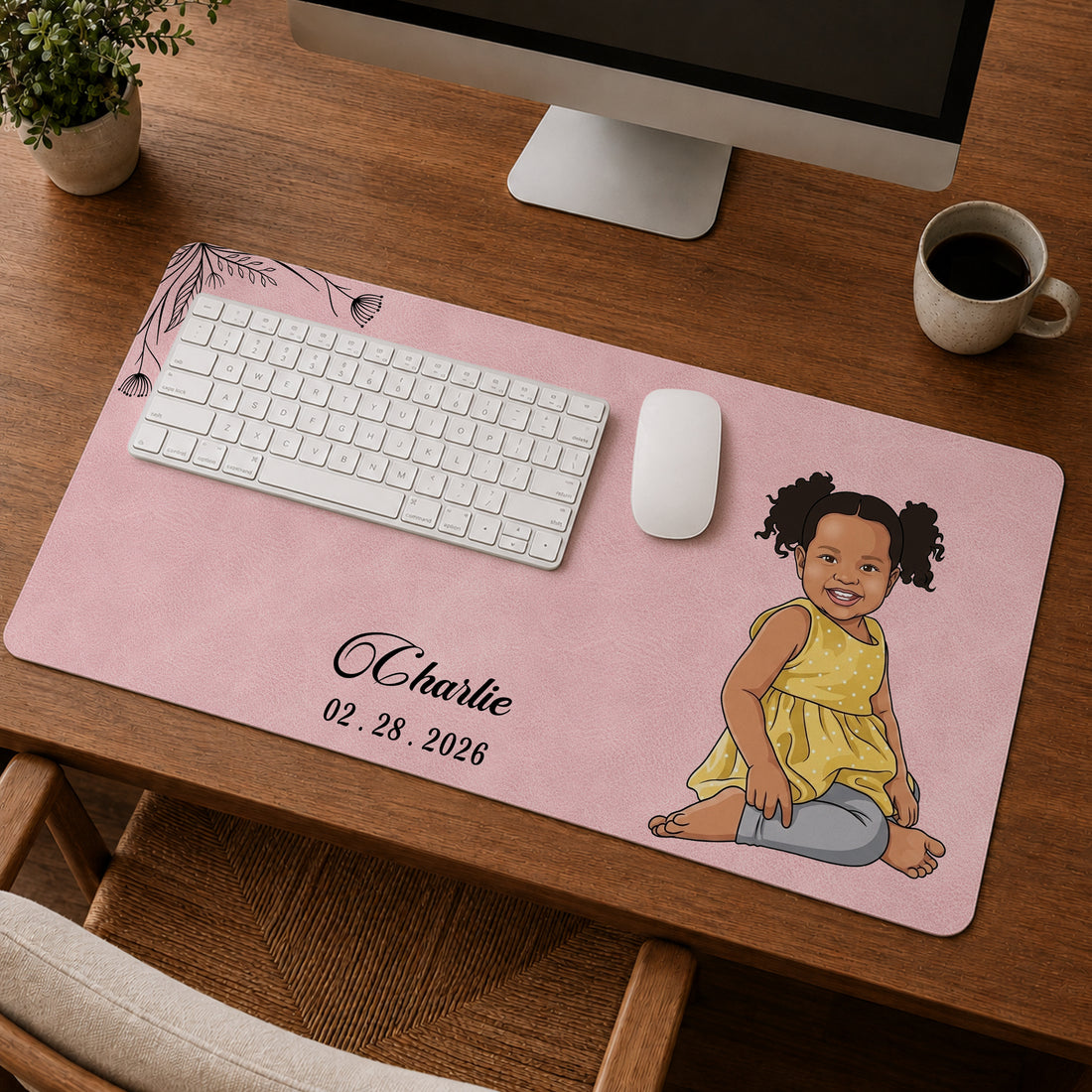 Personalized Baby Photo Illustration Desk Mat with Custom Text, Custom Baby Memory Desk Pad Gift