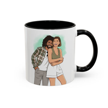 Personalized Couple Photo Illustration Art Accent Mug, Custom Text Romantic Coffee Cup for Husband Wife, 11 oz, 15 oz