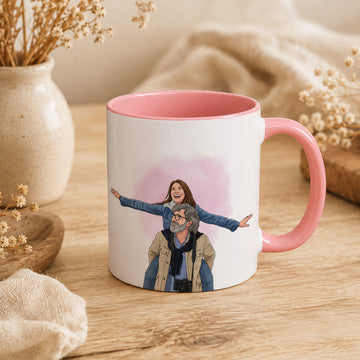 Personalized Couple Photo Illustration Art Accent Mug, Custom Text Romantic Coffee Cup for Husband Wife, 11 oz, 15 oz