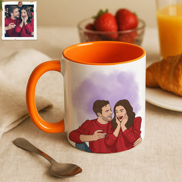 Custom Wedding Photo Illustration Accent Mug, Personalized Engagement Anniversary Keepsake Gift, 11 oz, 15 oz