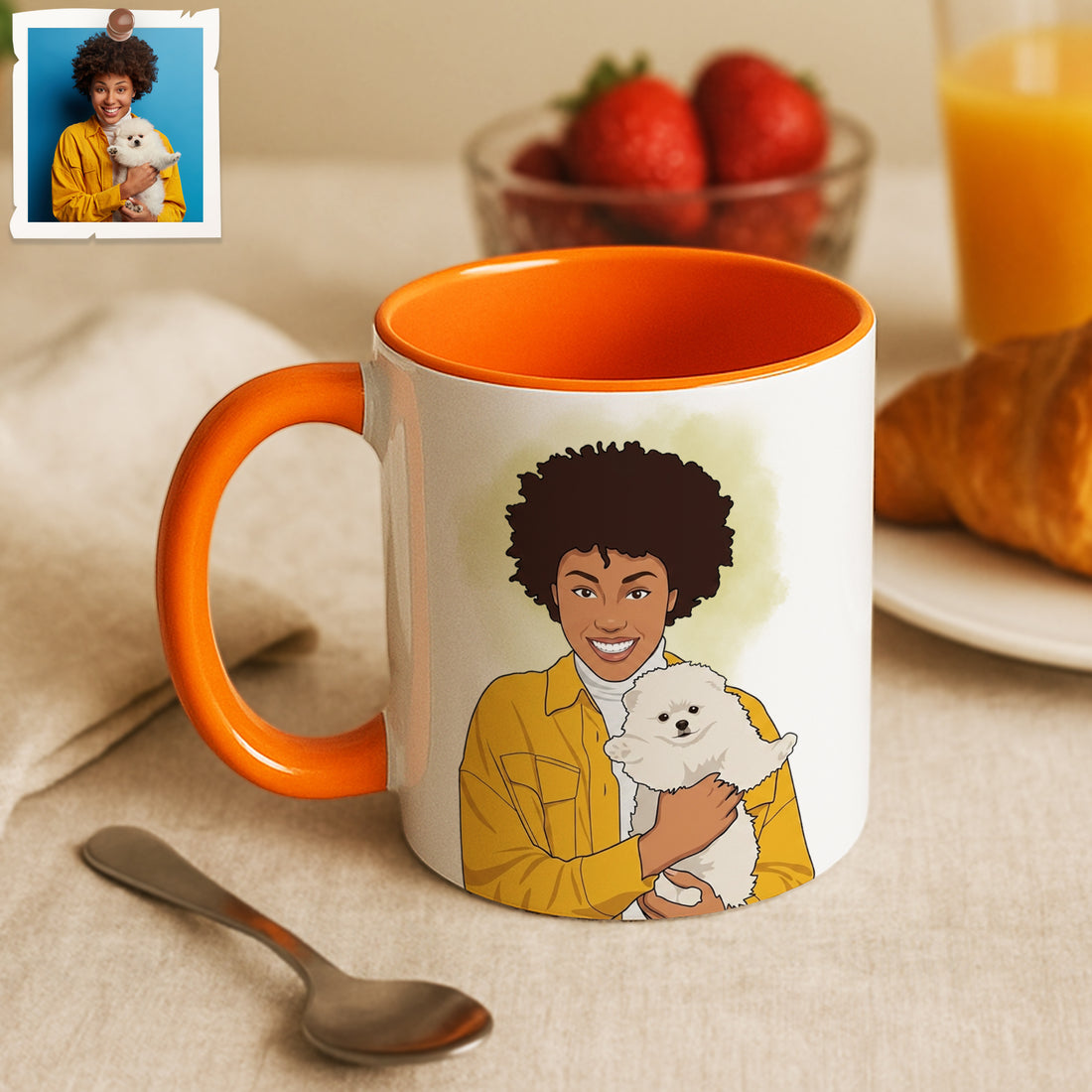 Personalized Pet and Owner Portrait Illustration Art Accent Mug with Custom Text, Dog Cat Coffee Cup, 11 oz, 15 oz