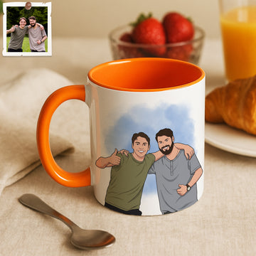 Personalized Friends Portrait Illustration Art Accent Mug, Custom Text Best Friend Coffee Cup, 11 oz, 15 oz