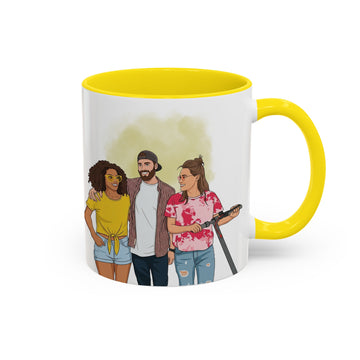 Personalized Friends Portrait Illustration Art Accent Mug, Custom Text Best Friend Coffee Cup, 11 oz, 15 oz