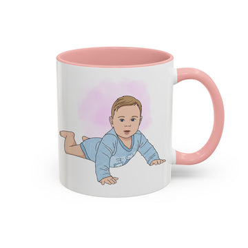 Personalized Baby Portrait Illustration Art Accent Mug, Custom Text Coffee Cup, 11 oz, 15 oz
