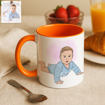 Personalized Baby Portrait Illustration Art Accent Mug, Custom Text Coffee Cup, 11 oz, 15 oz