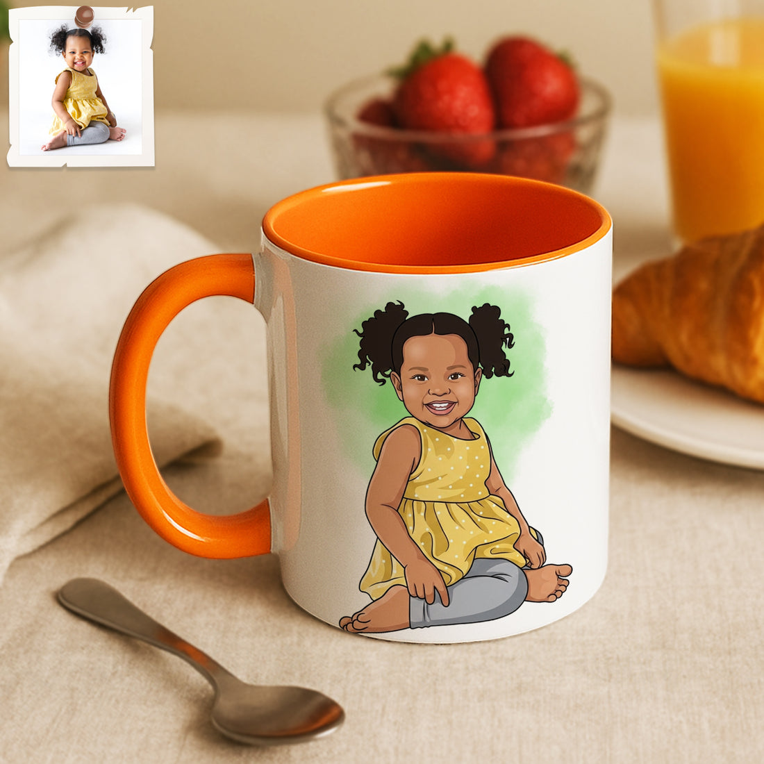 Personalized Baby Portrait Illustration Art Accent Mug, Custom Text Coffee Cup, 11 oz, 15 oz