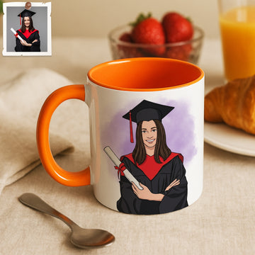 Personalized Graduation Portrait Illustration Art Accent Mug, Custom Text Coffee Cup, 11 oz, 15 oz