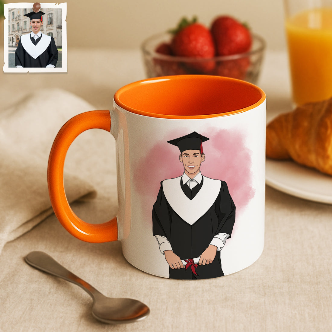 Personalized Graduation Portrait Illustration Art Accent Mug, Custom Text Coffee Cup, 11 oz, 15 oz