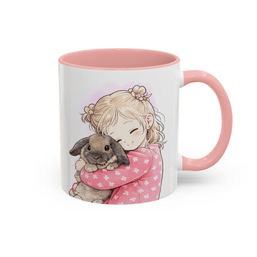 Personalized Pet and Owner Anime Illustration Accent Mug with Custom Text, Rabbit Small Pet Coffee Cup, 11 oz, 15 oz